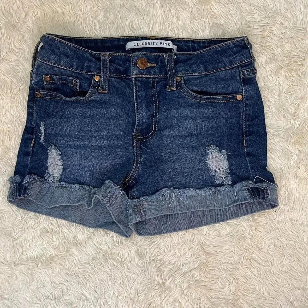 Celebrity Pink Distressed Rolled Jean Shorts Women’s Size 0 - Picture 1 of 6